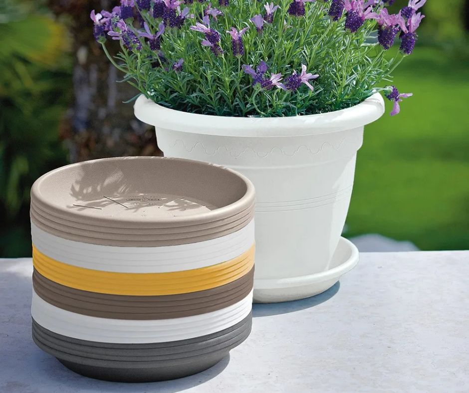 Valencia – Sottovaso In Plastica Resistente – Diametro 38 Cm – Colore Grigio Pietra – Fori Di Drenaggio Forabili – Per Interni/Esterni - 4