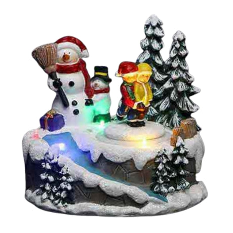 Scena Natalizia di Bambini e Pupazzo di Neve con Led e Musica