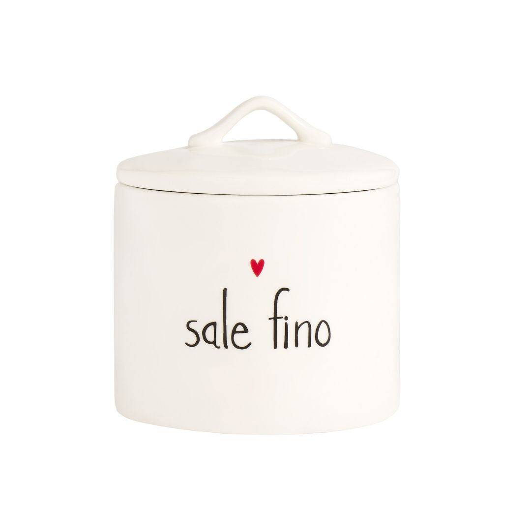 Barattolo in grès con tappo ermetico e decoro con cuoricino rosso e scritta