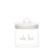 Barattolo in vetro borosilicato ermetico con scritta "sale fino" in bianco.
