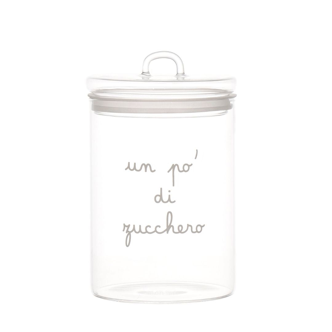 Barattolo in vetro borosilicato con scritta bianca