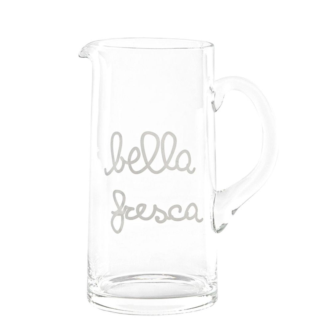 Brocca in vetro soffiato da 1,2 l con scritta in stampatello minuscolo