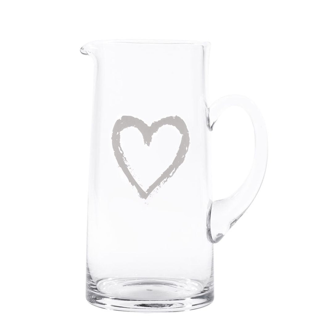 Brocca in vetro soffiato da 1,2 l con disegno di un cuore in stile graffiti.