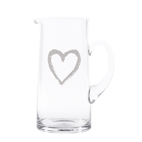 Brocca in vetro soffiato da 1,2 l con disegno di un cuore in stile graffiti.