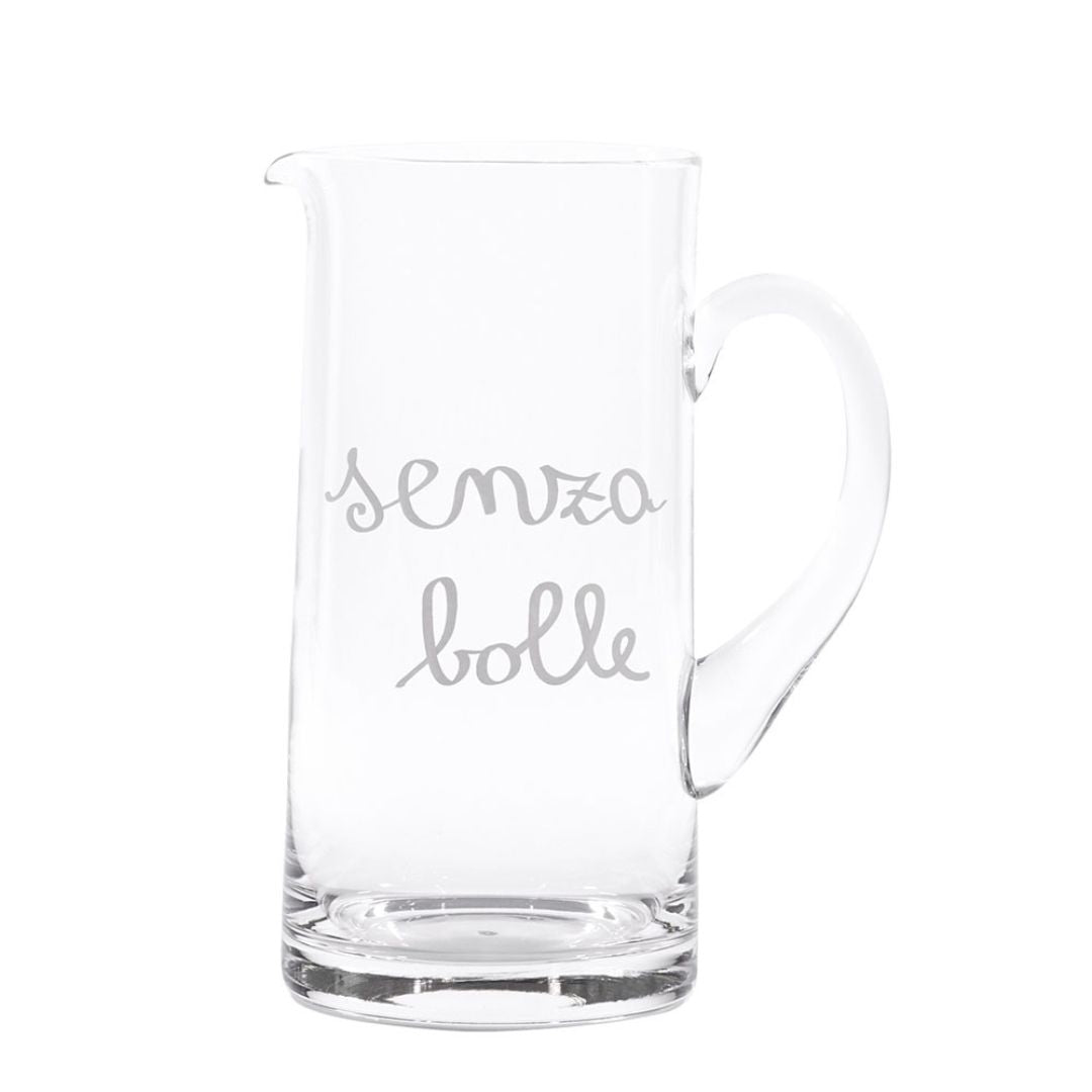 Brocca in vetro soffiato da 1,2 l con scritta in stampatello minuscolo