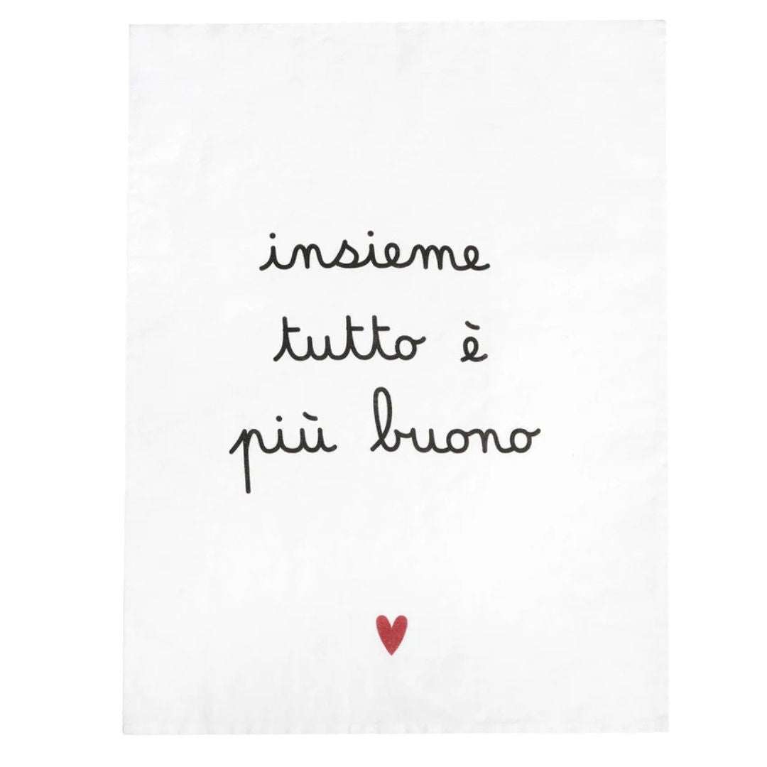 Canovaccio in lino bianco con scritta nera