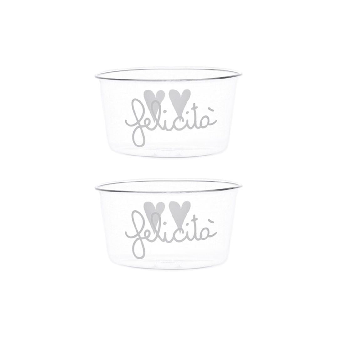 Set di due coppette in vetro con scritta