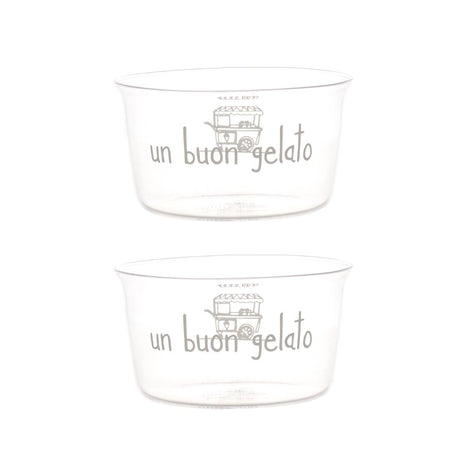 Set di due coppette in vetro con scritta "un buon gelato".