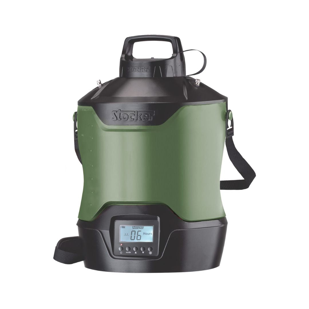Nebulizzatore Geyser Stocker da 12 litri, colore verde con display digitale, manico e tracolla regolabile