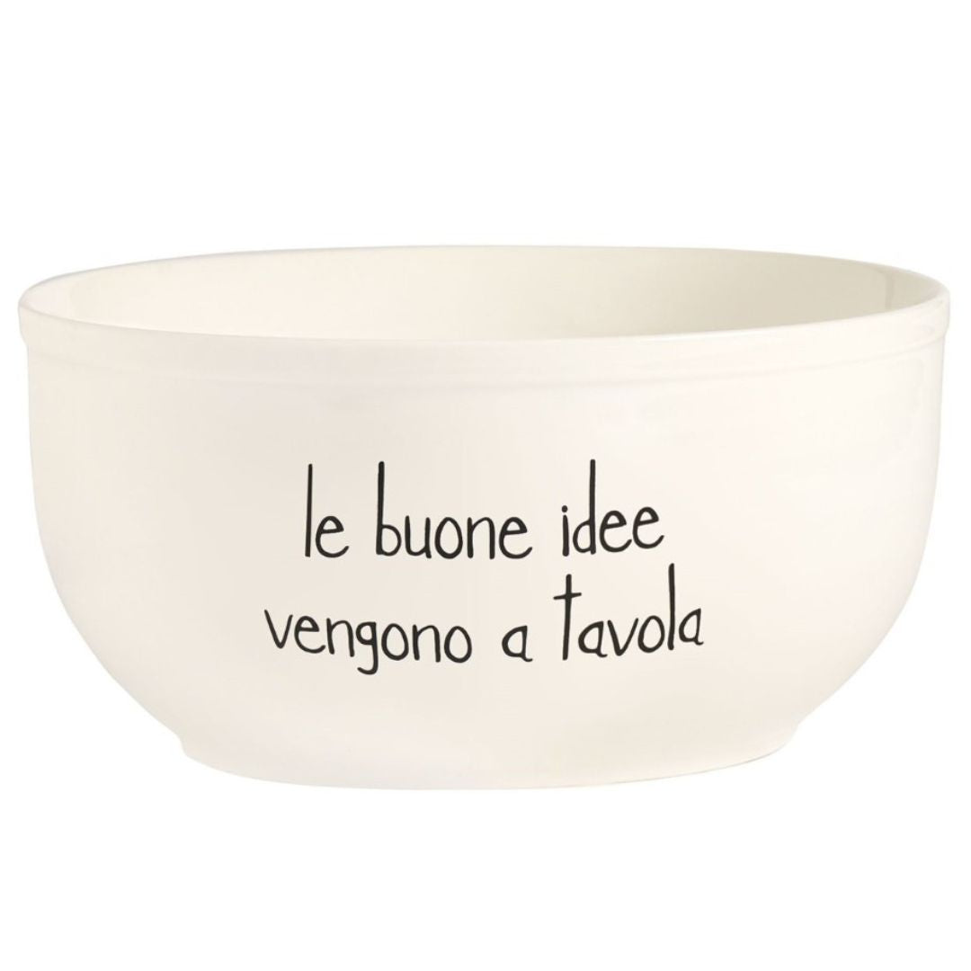 Insalatiera in grès bianca con scritta nera