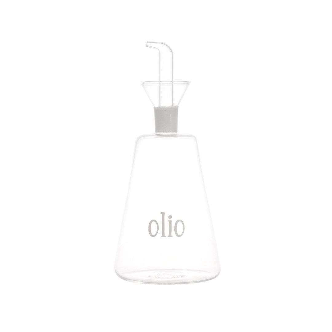 Oliera conica in vetro borosilicato con beccuccio anti-goccia e scritta