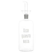 Oliera in vetro borosilicato con beccuccio anti-goccia e scritta in bianco "olio quanto basta".