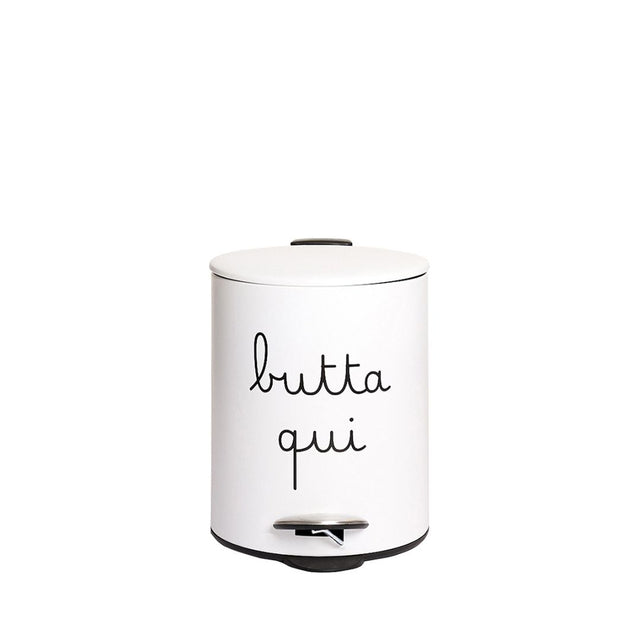 Pattumiera da 5 L bianca con scritta nera "butta qui".