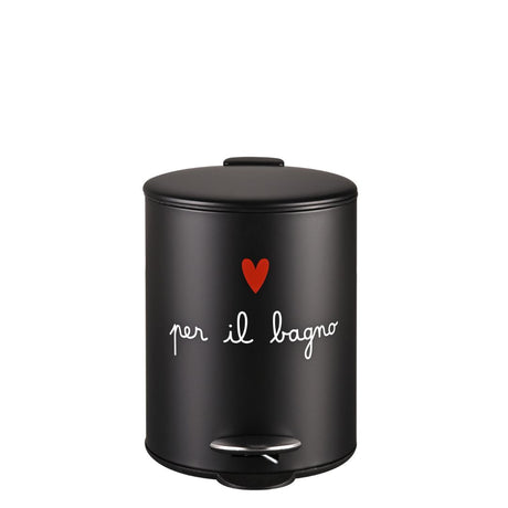 Pattumiera da 5 L nera con cuoricino rosso e scritta bianca "per il bagno".