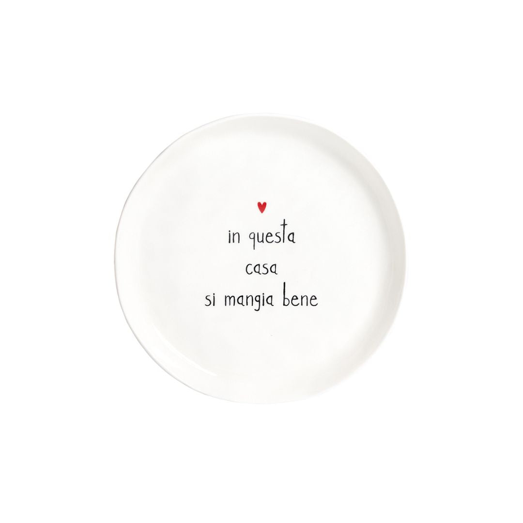 Piatto da dessert con diametro di 21 cm in gres con scritta nera