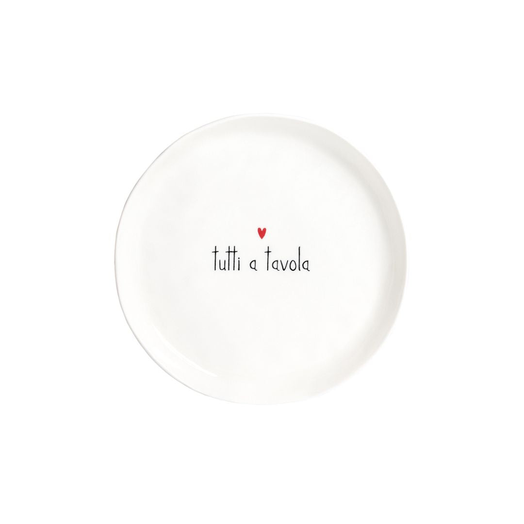 Piatto da dessert con diametro di 21 cm in gres con scritta nera