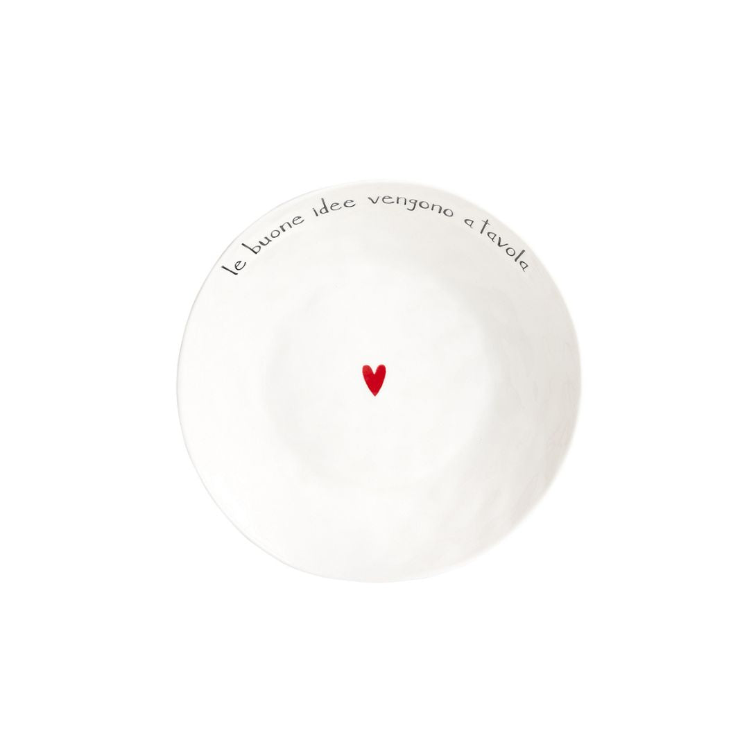 Piatto fondo in grès con scritta nera