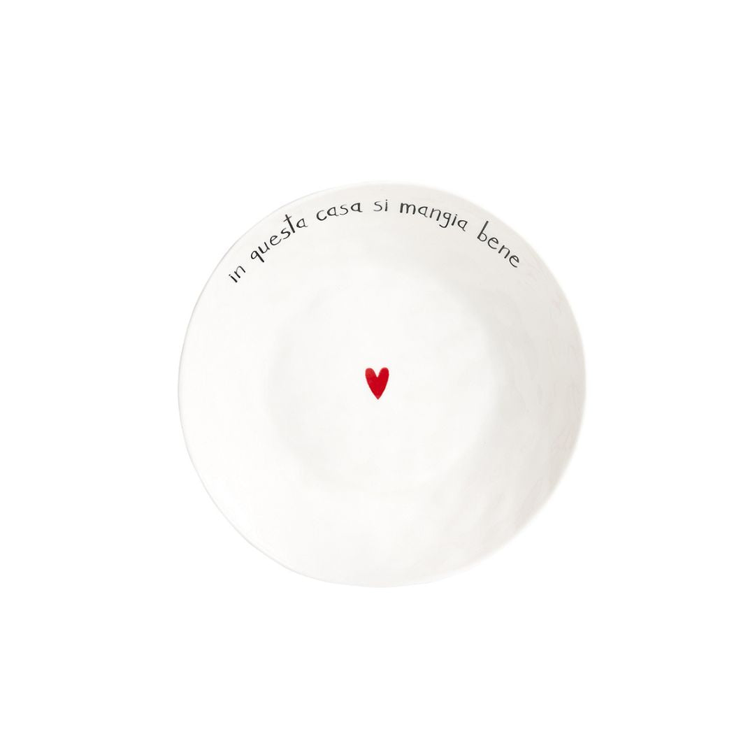 Piatto fondo in grès con scritta nera