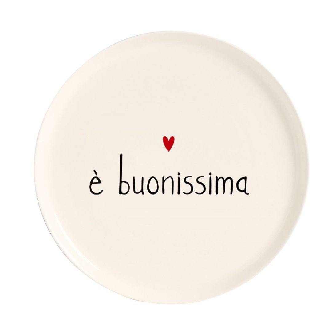 Piatto per pizza in gres con diametro di 31,5 cm e scritta