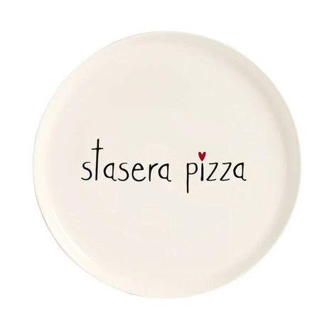 Piatto per pizza in gres con diametro di 31,5 cm e scritta "stasera pizza".