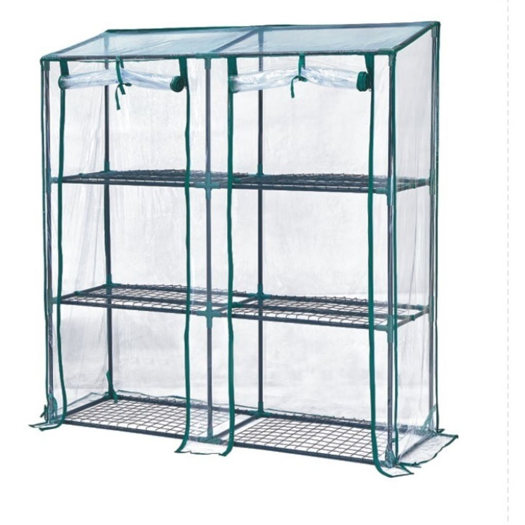 Serra con 6 ripiani, telo trasparente e doppia apertura frontale. Ideale per coltivare e organizzare piante.