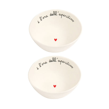 Set di due coppette in gres con scritta "è l'ora dell'aperitivo".