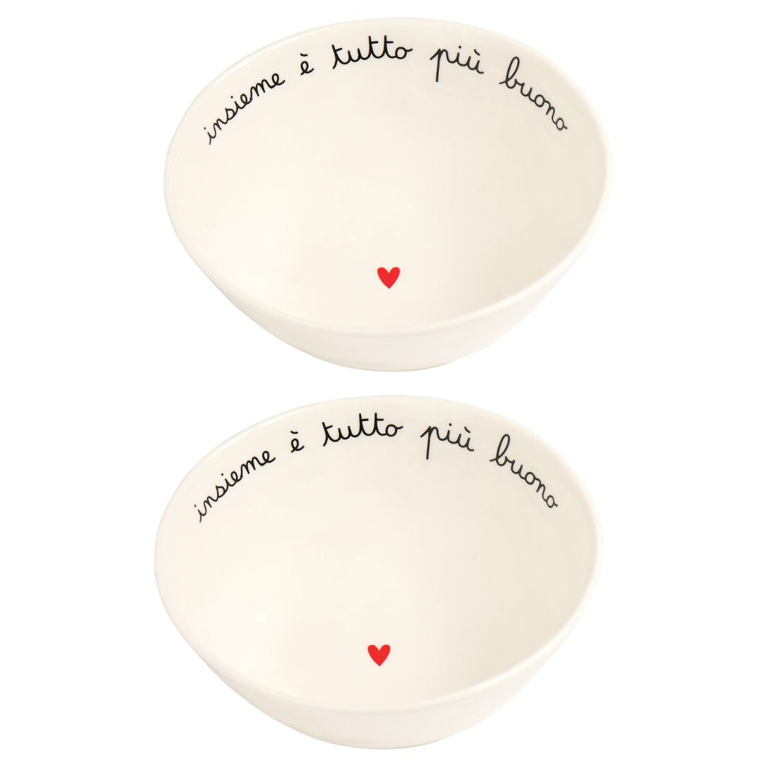 Set di due ciotole in gres con scritta