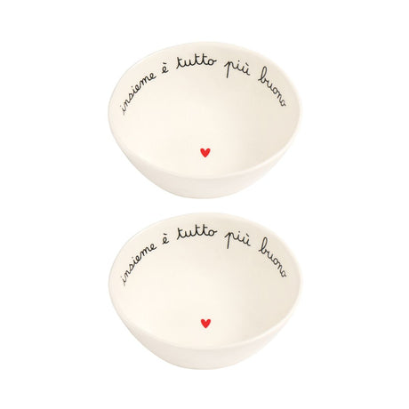 Set di due coppette in gres con scritta "insieme è tutto più buono".