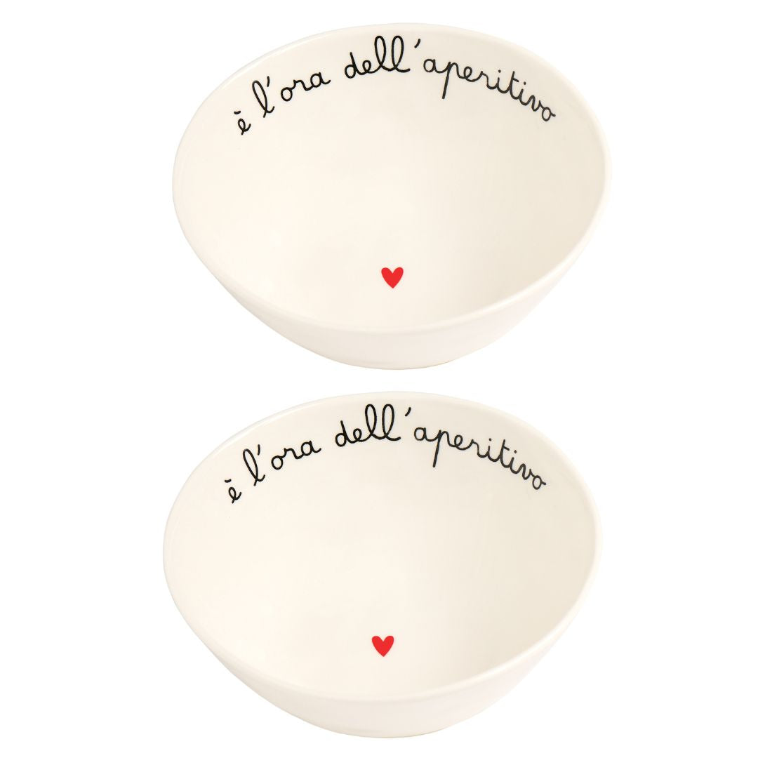 Set di due ciotole in gres con scritta