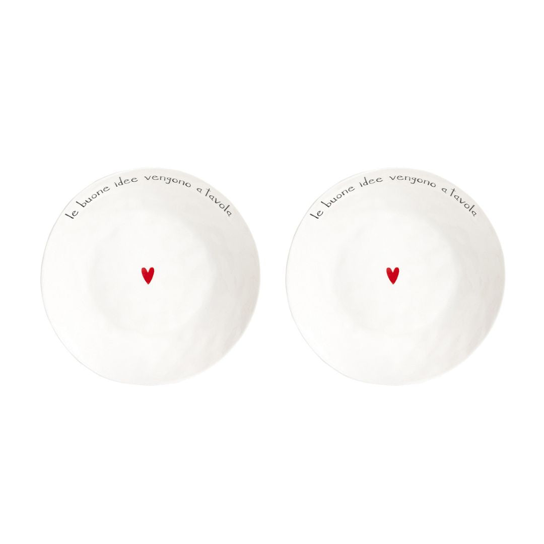 Set di due piatti fondi in grès con scritta nera