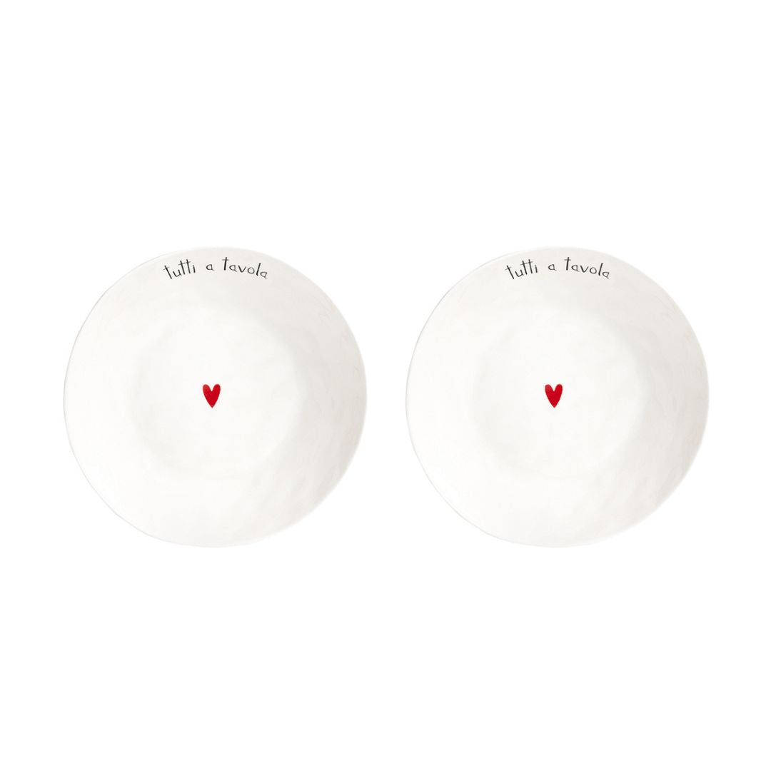 Set di due piatti fondi in grès con scritta nera