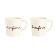 Set di due tazzine per espresso in grès con scritta nera "buongiorno".