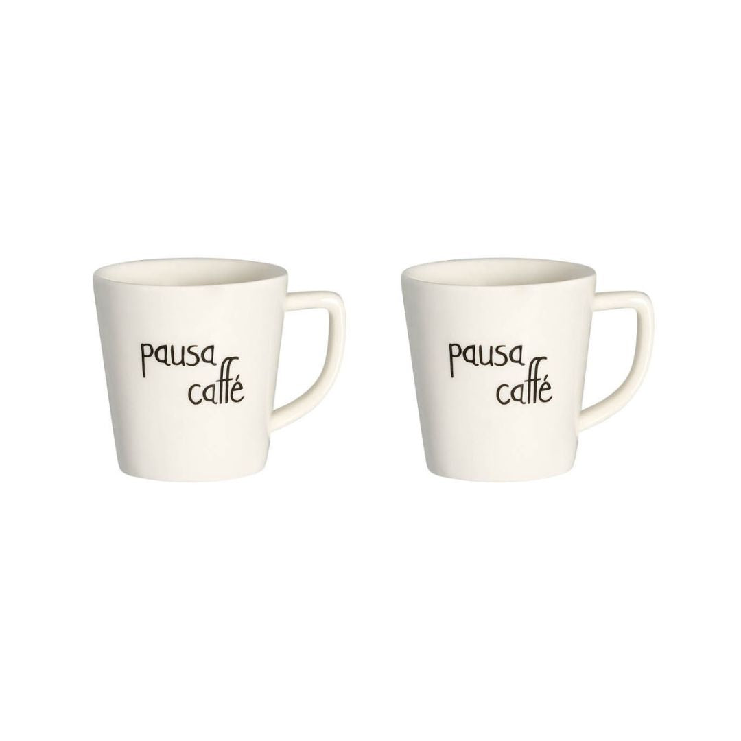 Set di due tazzine per espresso in grès con scritta nera