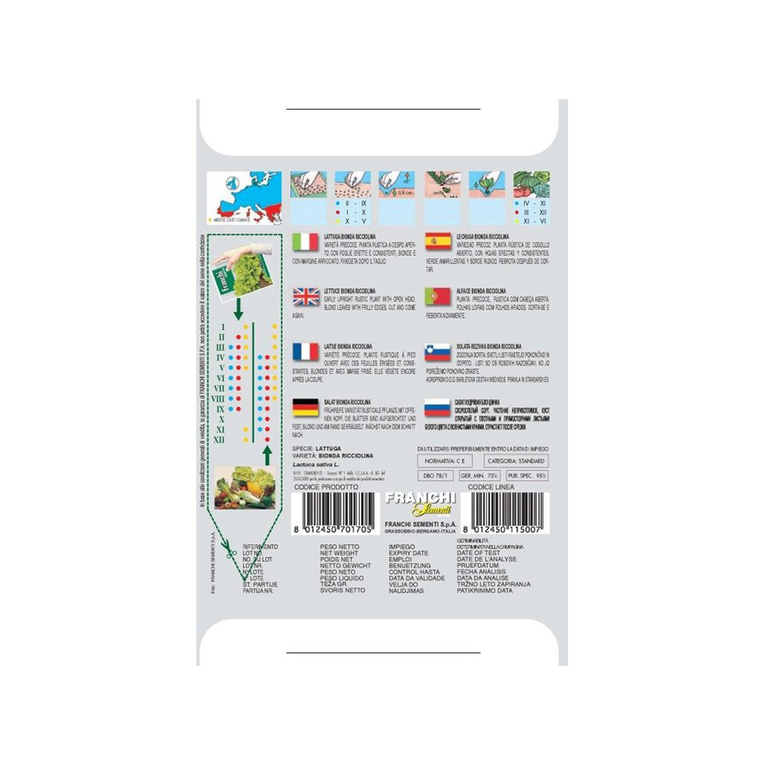 BUSTINA SEMENTI LATTUGA BIONDA RICCIOLINA Sementi Orto Franchi