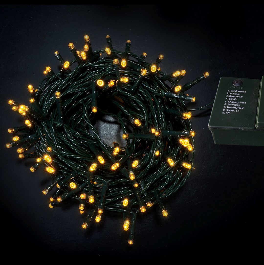 CATENA LUMINOSA A LED A BATTERIA CON TIMER E GIOCHI DI LUCE Luci Albero di Natale BIA Home & Garden