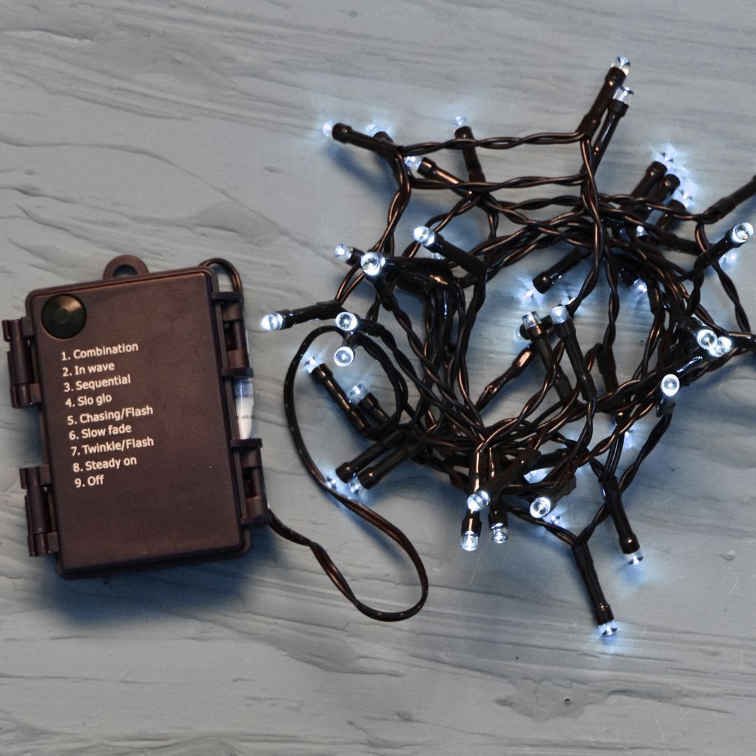 CATENA LUMINOSA A LED A BATTERIA CON TIMER E GIOCHI DI LUCE Luci Albero di Natale BIA Home & Garden