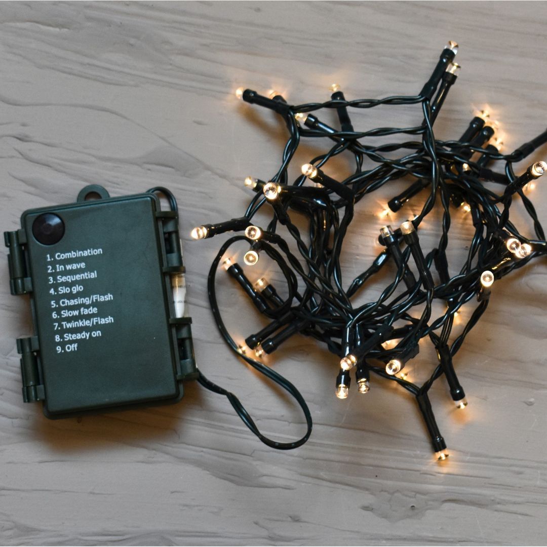 CATENA LUMINOSA A LED A BATTERIA CON TIMER E GIOCHI DI LUCE Luci Albero di Natale BIA Home & Garden