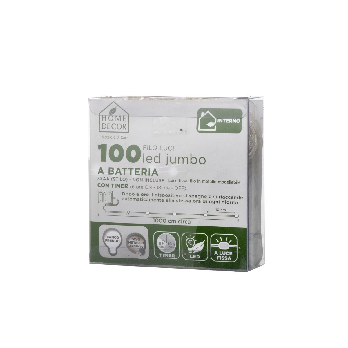 Catena Metal 100 LED Jumbo a Batteria Uso Interno Luci a Batteria Garden Team