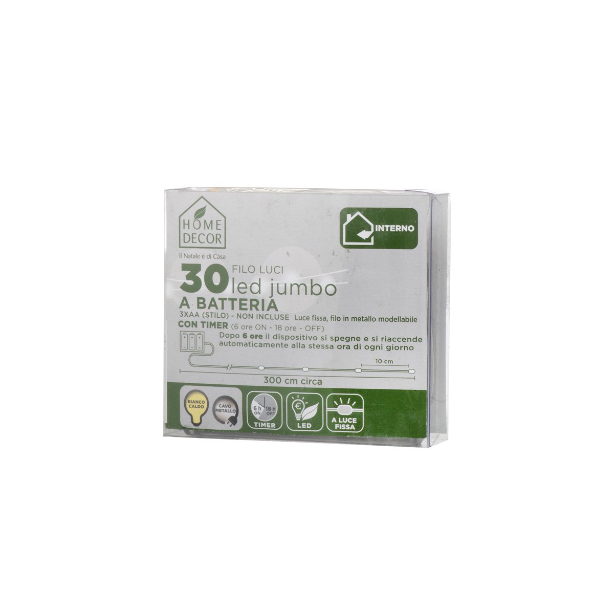 Cavo Metal 30 LED Jumbo a Batteria Uso INTERNO Luci a Batteria Garden Team
