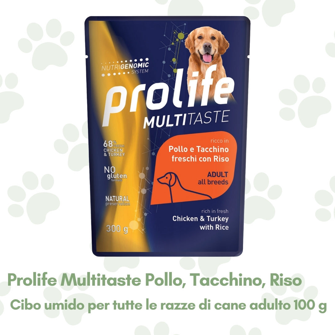 Prolife Multitaste Cibo Umido Cane Adulto Pollo Tacchino Riso 300g