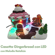 Casetta Gingerbread con LED e Melodie Natalizie