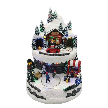 Villaggio Natalizio su Due Livelli con Babbo Natale e Bancarella