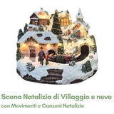 Scena Natalizia con Villaggio Innevato Luci e Musica