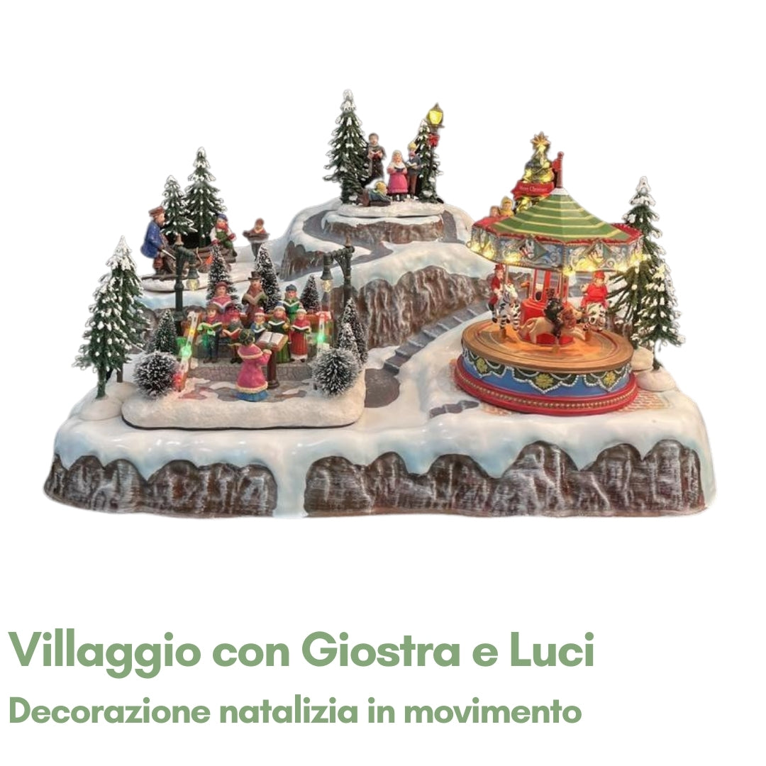 Decorazione Natalizia Villaggio con Giostra e Effetti Luminosi