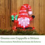 Gnomo Luminoso con Cappello a Strisce - Decorazione Natalizia LED da Esterno