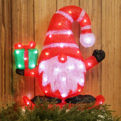 Gnomo Luminoso con Cappello a Strisce - Decorazione Natalizia LED da Esterno