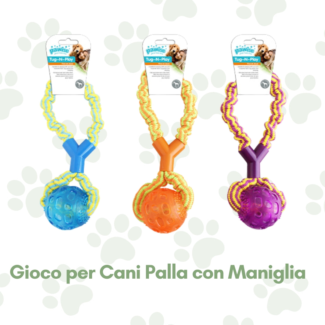 Gioco per cani con pallina e maniglia