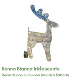 Renna Bianca Iridescente a Batteria - Decorazione Natalizia Luminosa Interni