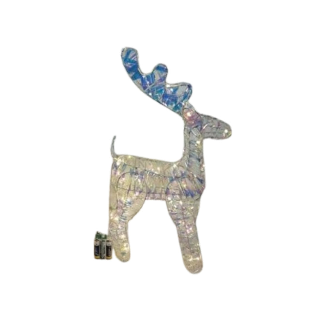 Renna Bianca Iridescente a Batteria - Decorazione Natalizia Luminosa Interni