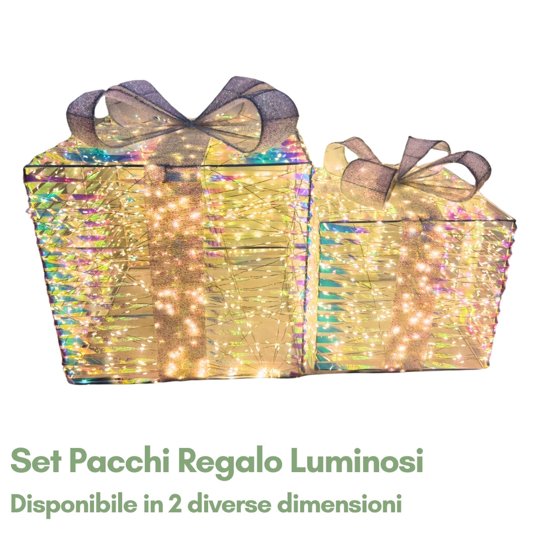 Set 2 Pacchi Regalo Luminosi - Decorazione Natalizia Iridescente Esterni